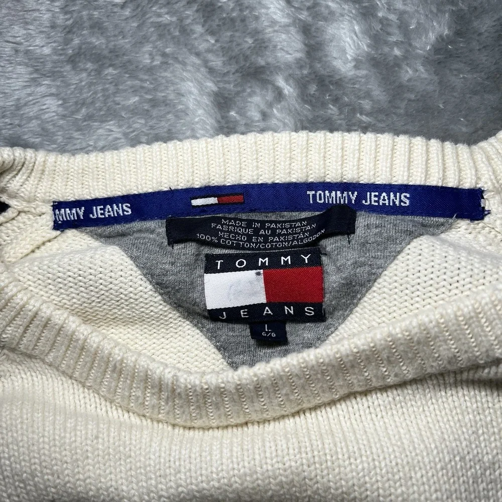 Tommy Hilfiger Sweater Men Size Large Knit Pullover Cream